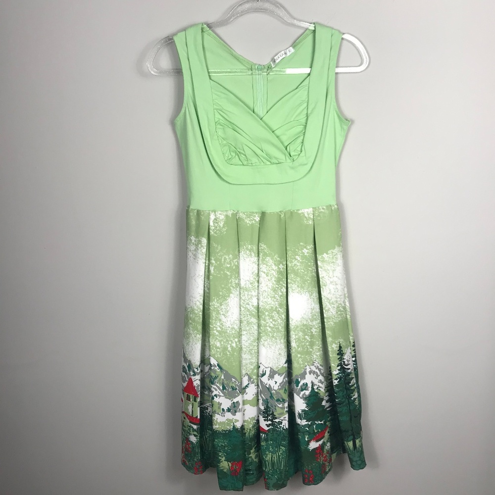 Hua Lan Green Mountains Vtg Inspired Novelty Dress